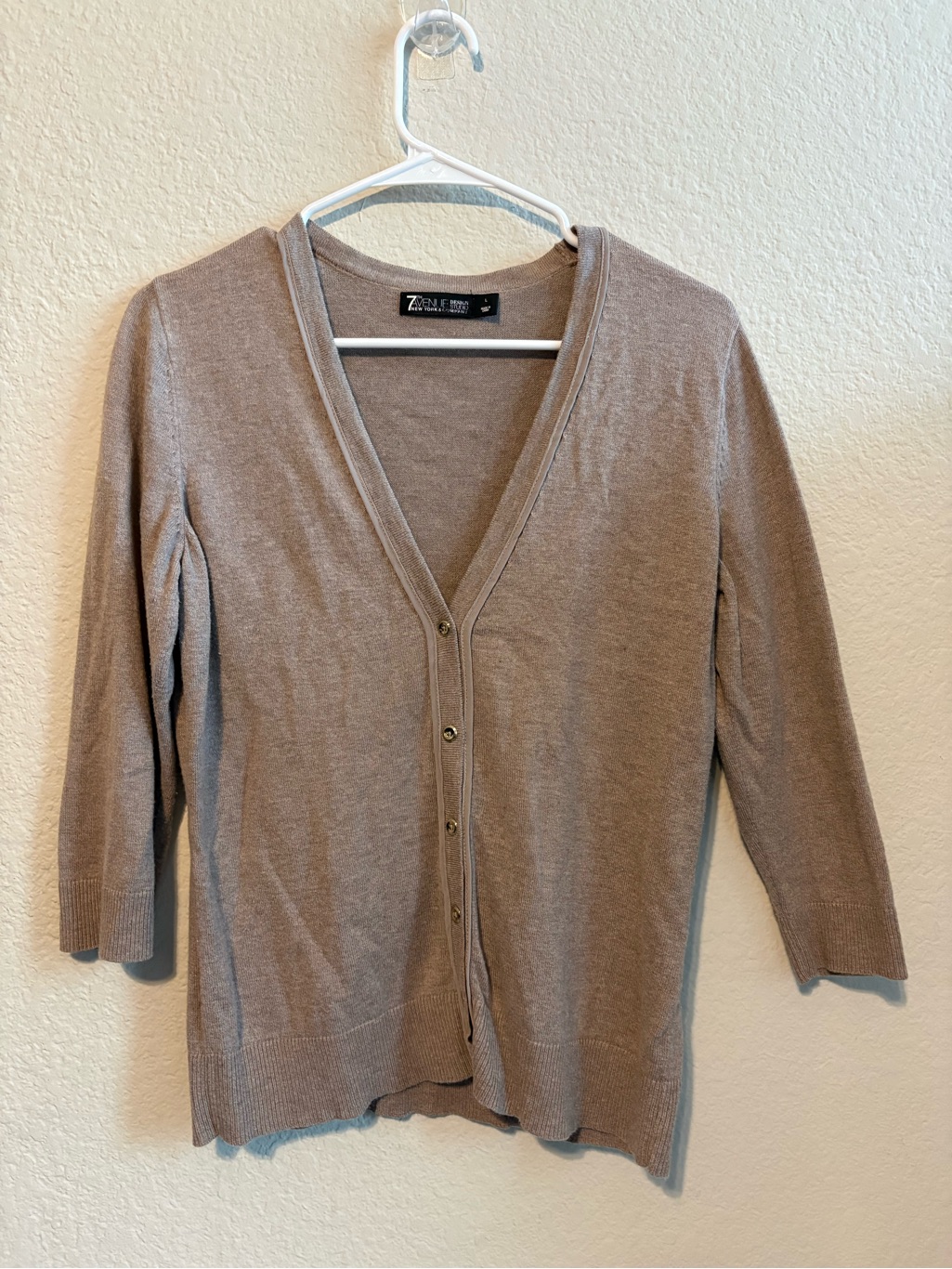 New York & Company Taupe V-Neck Button Cardigan